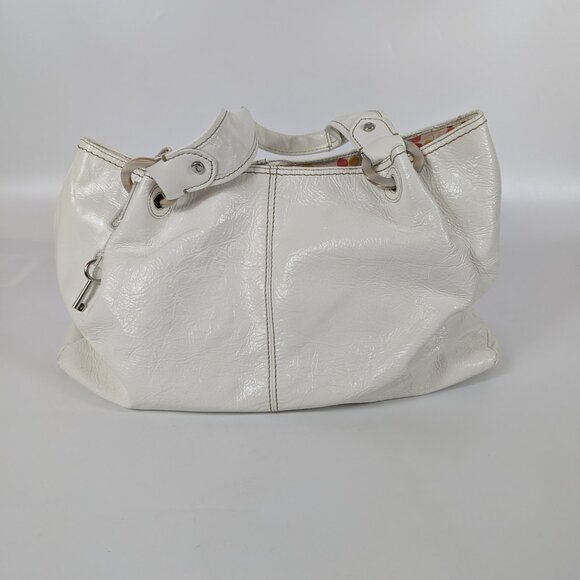 Fossil White Leather Large Slouch Hobo Purse Bag Key Charm EUC - Picture 3 of 14